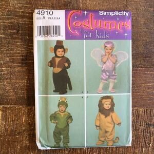 Simplicity Sewing Pattern 4910 Toddler Costume Monkey Butterfly Frog Lion UNCUT